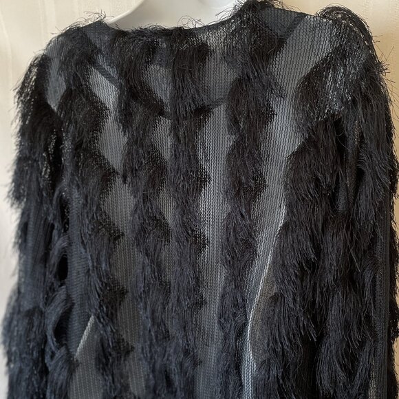 NWOT Colleen Lopez Women's Medium Navy Blue 3/4 sleeve Fun Feathery Sweater - Picture 6 of 10